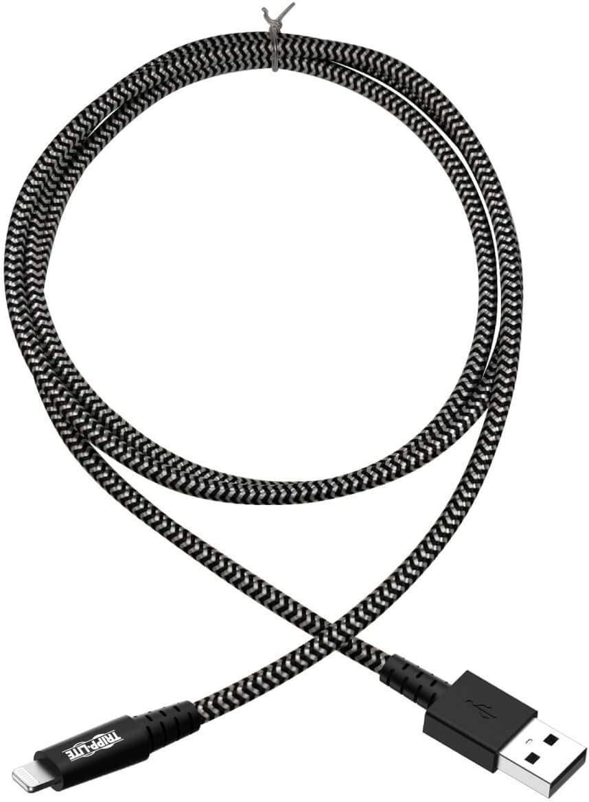 Tripp Lite Braided Lightning Cable – Lightning to USB Cable (M/Apple Certified Lightning Cable, Charge/Sync, 10 ft, Aramid Fiber, Grey, 2-Year Warranty (M100-010-HD)