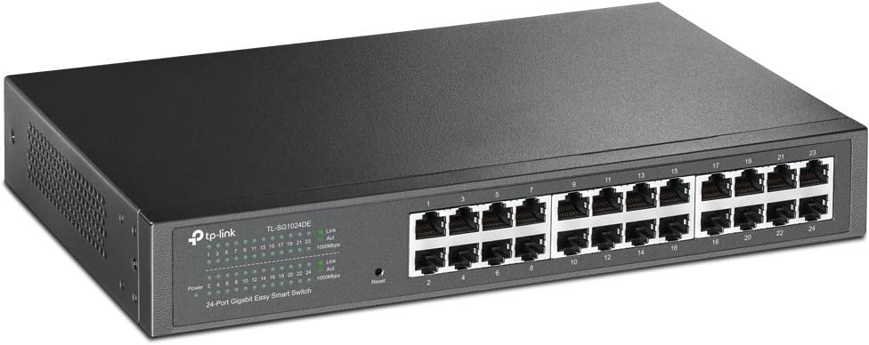 TP-Link 24 Port Gigabit Switch | Easy Smart Managed | Plug & Play | Limited Lifetime Protection | Desktop/Rackmount | Sturdy Metal w/ Shielded Ports | Support QoS, Vlan, IGMP & LAG (TL-SG1024DE) 24 Port w/ Enhanced Features