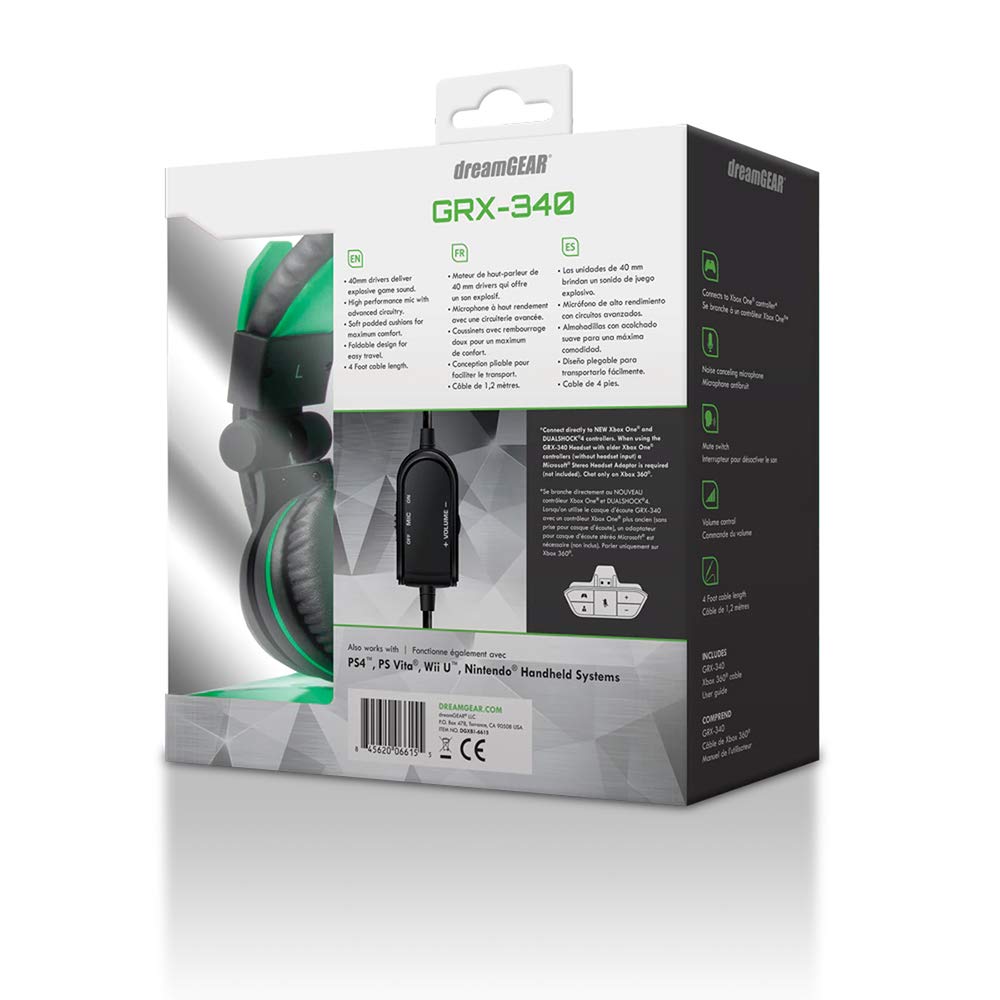 dreamGEAR: GRX-340 Advanced, Wired Stereo Gaming Headset for XBOX One Includes Inline Dual Volume Control For Chat and Game Sounds. Also works with PS4, and other systems Green