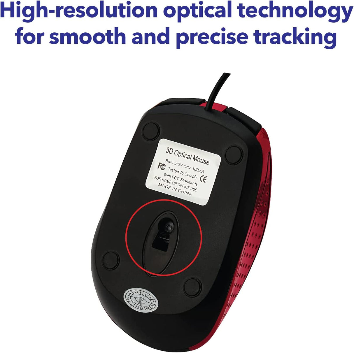 Verbatim Wired USB Computer Mouse - Corded USB Mouse for Laptops and PCs - Right or Left Hand Use, Red