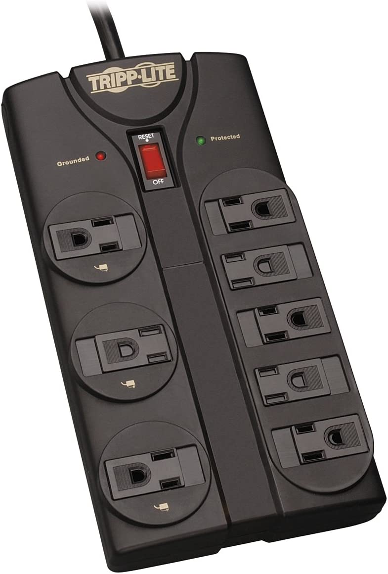Tripp Lite TLP808B 8 Outlet Surge Protector Power Strip, 8' Cord Right Angle Plug, Black