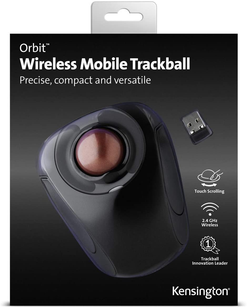 Kensington Orbit Wireless Trackball Mouse with Touch Scroll Ring (K72352US),Black