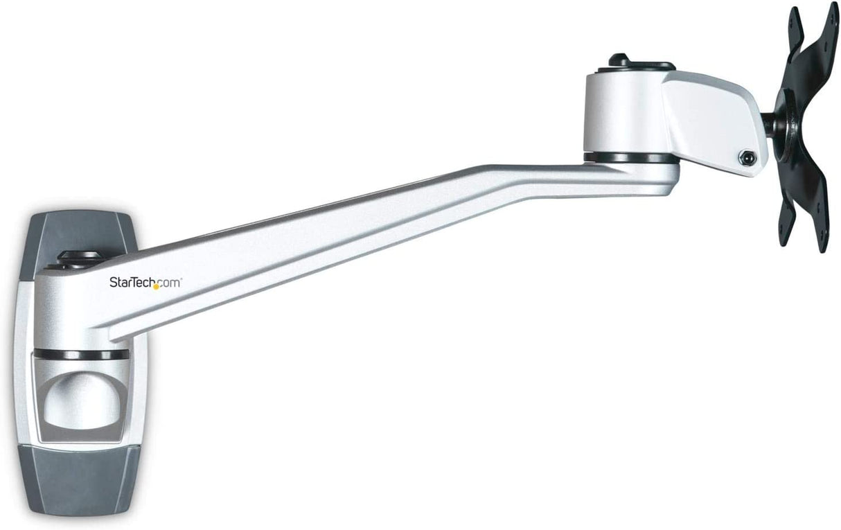 StarTech.com Wall Mount Monitor Arm - Premium - 10.2 Single Swivel - Supports Monitors 12 to 34 - VESA Monitor Wall Mount Bracket - Silver (ARMWALLDS2) Single-Swivel Silver