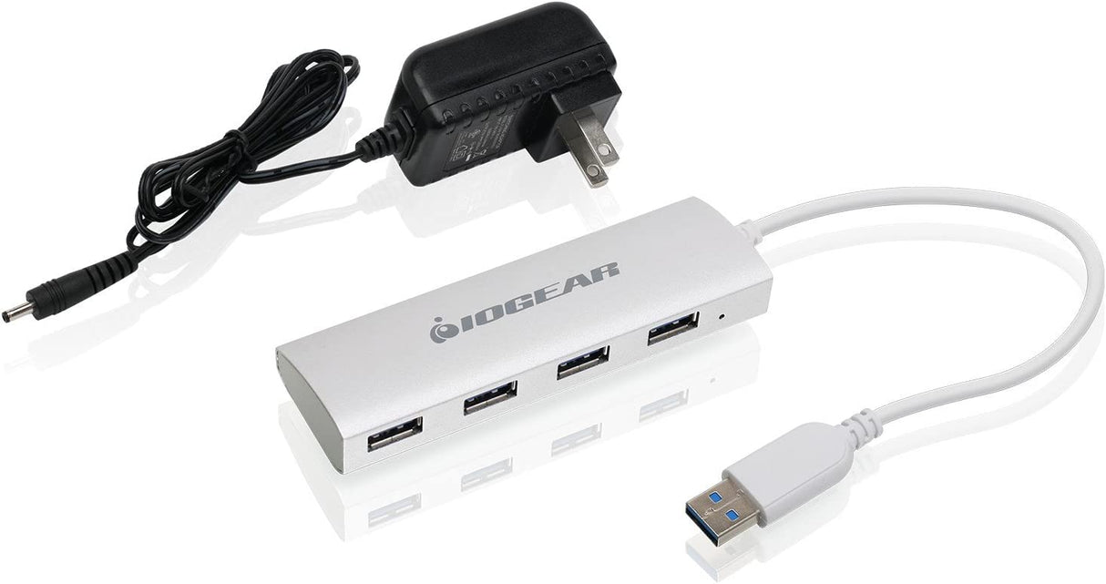 IOGEAR Powered 4 Port USB 3.0 Hub - 1 USB 3.0 In - 4 USB 3.0 Out - 5Gbps Data Transfer Rate - Compatible with Mac and Win - Aluminum Housing - GUH304P Met P4P Hub, 4-Port USB 3.0 Powered Hub