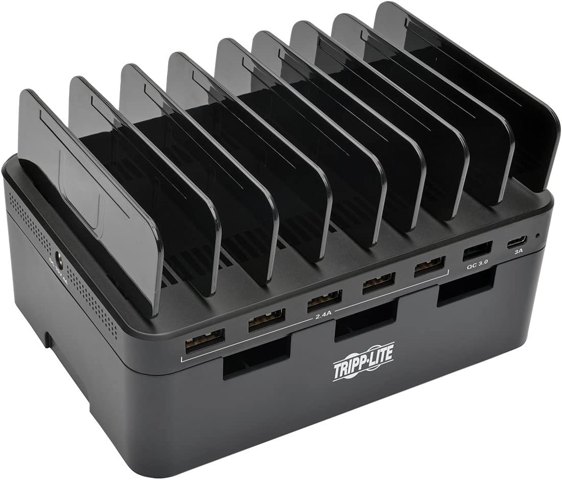 Tripp Lite 7-Port USB Charging Station Hub Quick Charge 3.0, USB-C, Storage, 6.6" x 4.9" x 2.6" (U280-007-CQC-ST)
