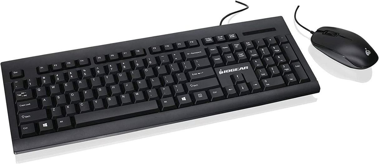 IOGEAR 104-Key Spill-Resistant Keyboard and Mouse Combo - Optical Mouse w/ 1000 DPI - Number Lock, Caps Lock, Scroll Lock LED Indicators - GKM513B Wired Keyboard/Mouse Combo