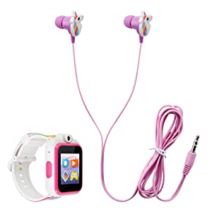 Playzoom Kids Smartwatch & Earbuds Set - Video Camera Selfies STEM Learning Educational Fun Games, MP3 Music Player Audio Books Touch Screen Sports Digital Watch Fun Gift for Kids Toddlers Boys Girls PlayZoom 2 W/Earbuds Rainbow Unicorn
