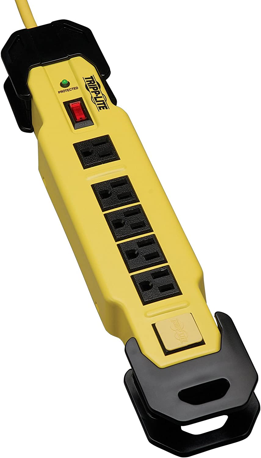 Tripp Lite 6 Outlet Industrial Safety Surge Protector Power Strip, 15ft Cord, Cord Wrap & Hang Holes, Metal, Lifetime Limited Warranty & $75K INSURANCE (TLM615SA) Black/Yellow 15.ft