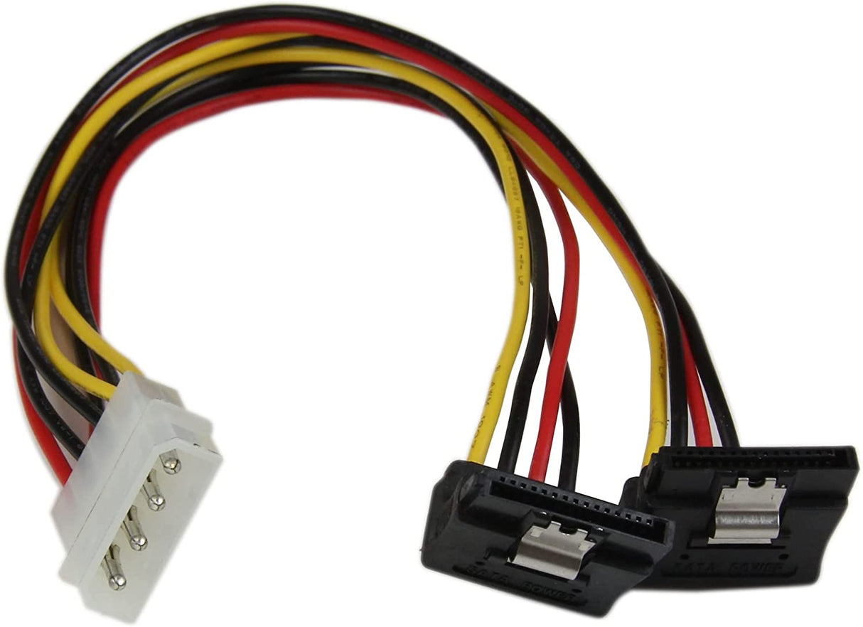 StarTech.com 12in LP4 to 2x Right Angle Latching SATA Power Y Cable Splitter - 4 Pin LP4 to Dual 90 Degree Latching SATA Y Splitter (PYO2LP4LSATR) 12 inch LP4 to 2x Right Angle Latching SATA Power