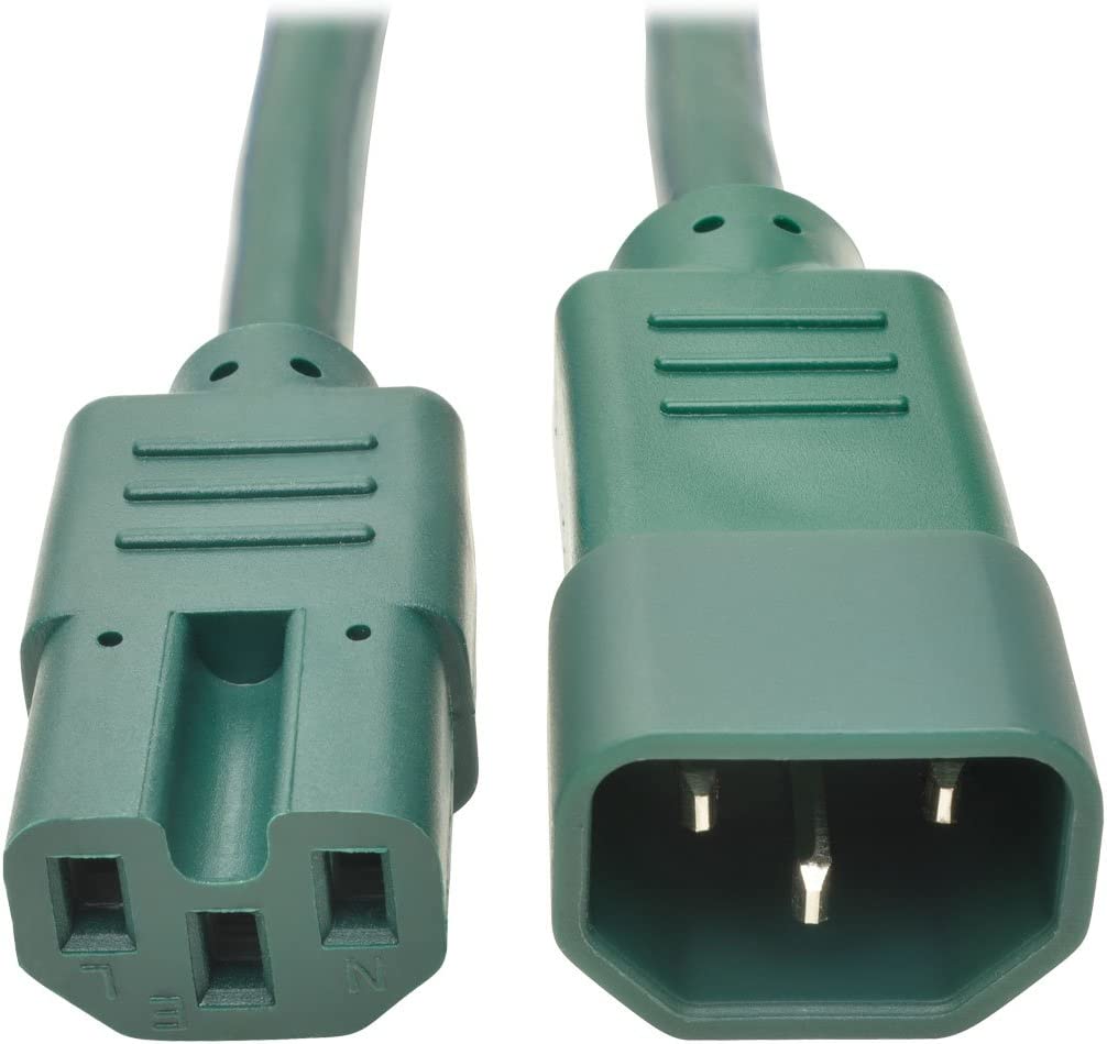Tripp Lite 3ft Heavy Duty Computer Power Extension Cord 15A, 14 AWG, C14 to C15, Green 3'(P018-003-AGN) Green 3 ft. Power Cord