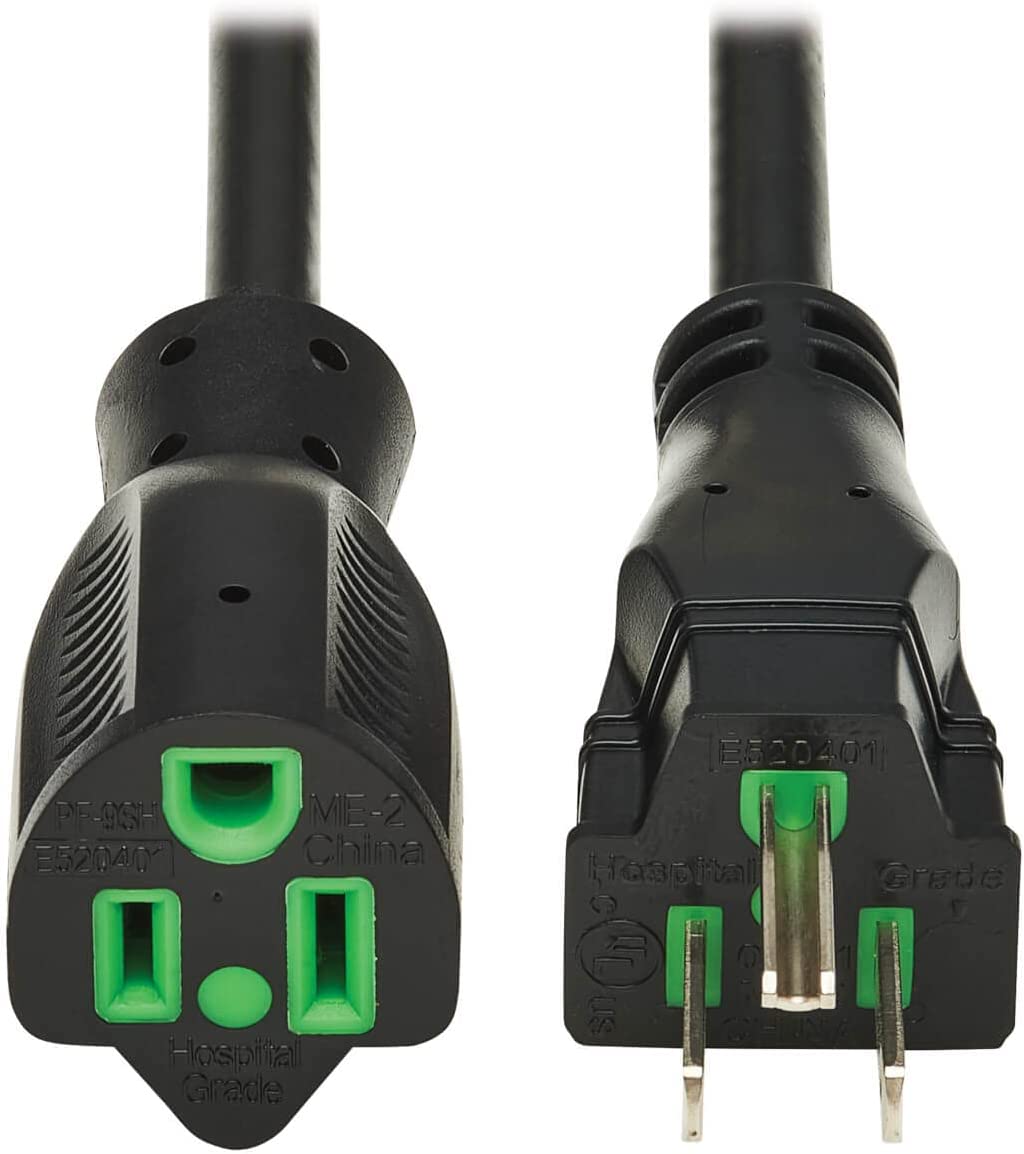 Tripp Lite Safe-IT Medical Hospital-Grade 5-15P-HG to 5-15R-HG Power Cord, Green Dot, 13 Amps 125 Volts, 16 AWG, 15 Feet / 4.6 Meters, Lifetime Limited Manufacturer's Warranty (P022AB-015-HG) 15 ft / 4.6M