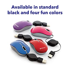 Verbatim Wired Optical Computer Mini USB-A Mouse - Plug & Play Corded Travel Mouse – Purple 98617 PURPLE USB-A