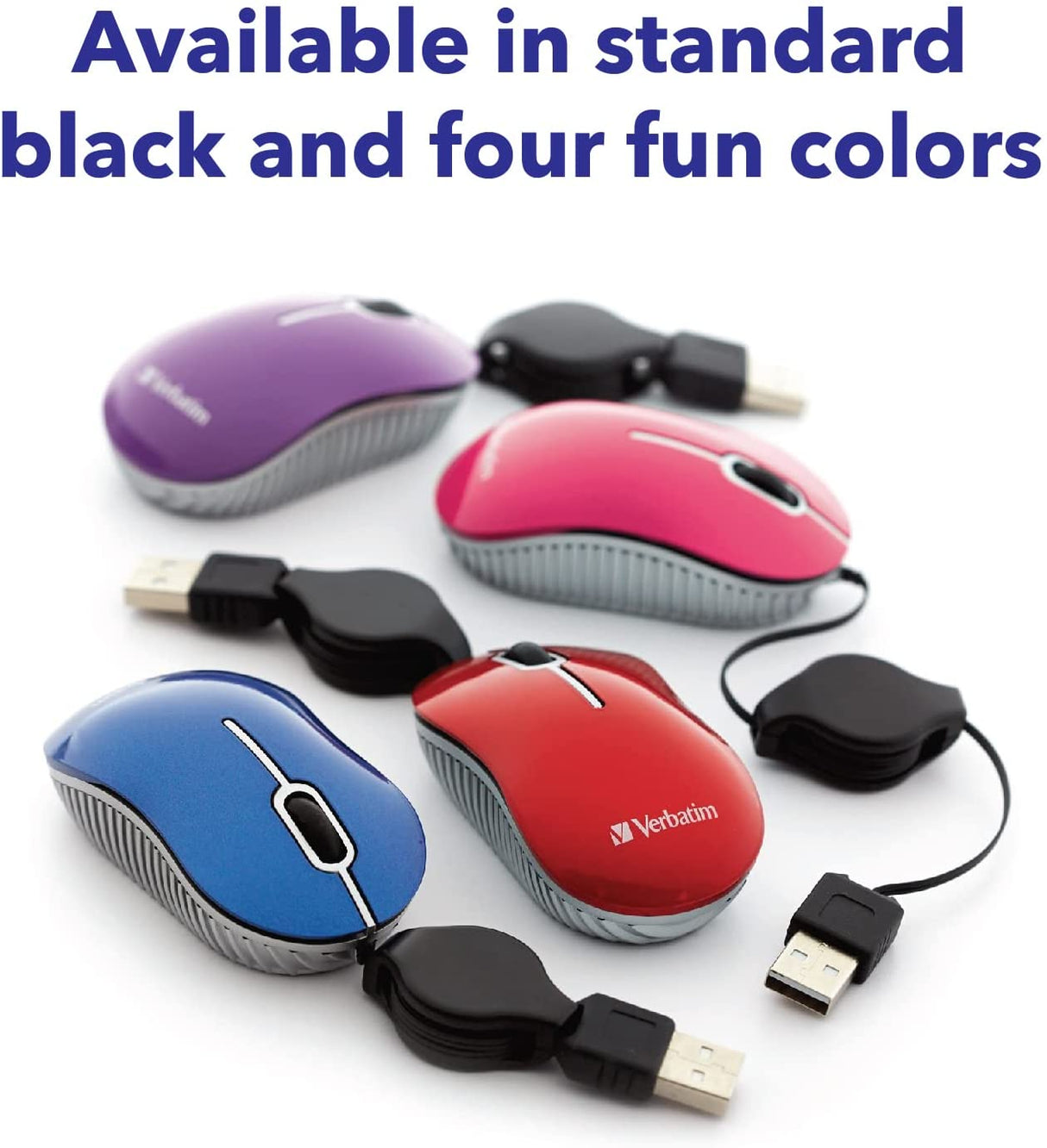 Verbatim USB Corded Mini Travel Optical Wired Mouse for Mac and PC - Commuter Series Blue