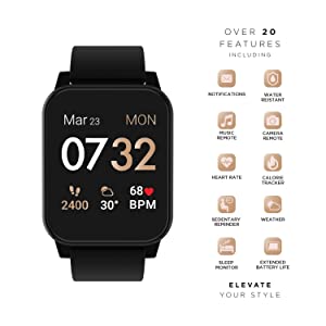 Itouch Kendall & Kylie Smart Watch Fitness Tracker, Heart Rate, Step Counter, Notifications, Touch Screen with Bluetooth Headphone Set for Women and Men (Black/Black)