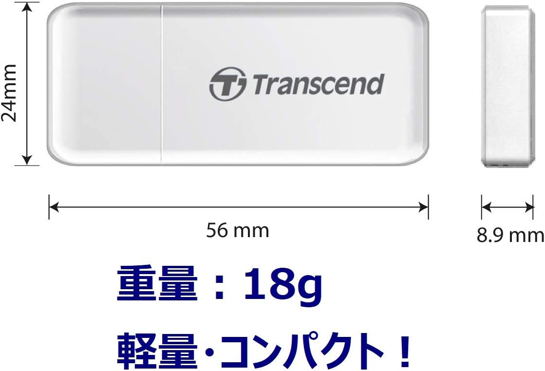 Transcend USB 3.1 Gen1 SDHC / SDXC / microSDHC / SDXC Card Reader, TS-RDF5W (White)