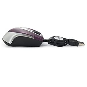 Verbatim USB Corded Mini Travel Optical Wired Mouse for Mac and PC - Metro Series Purple