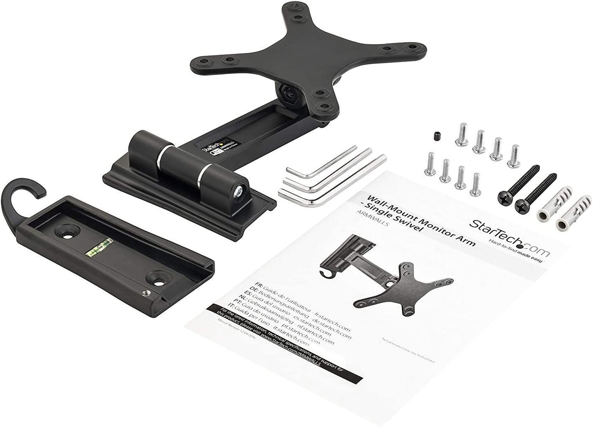 StarTech.com Monitor Wall Mount - Single Swivel - Supports Monitors 13” to 34” - VESA Monitor Wall Mount Bracket - Black (ARMWALLS) Black Single-Swivel