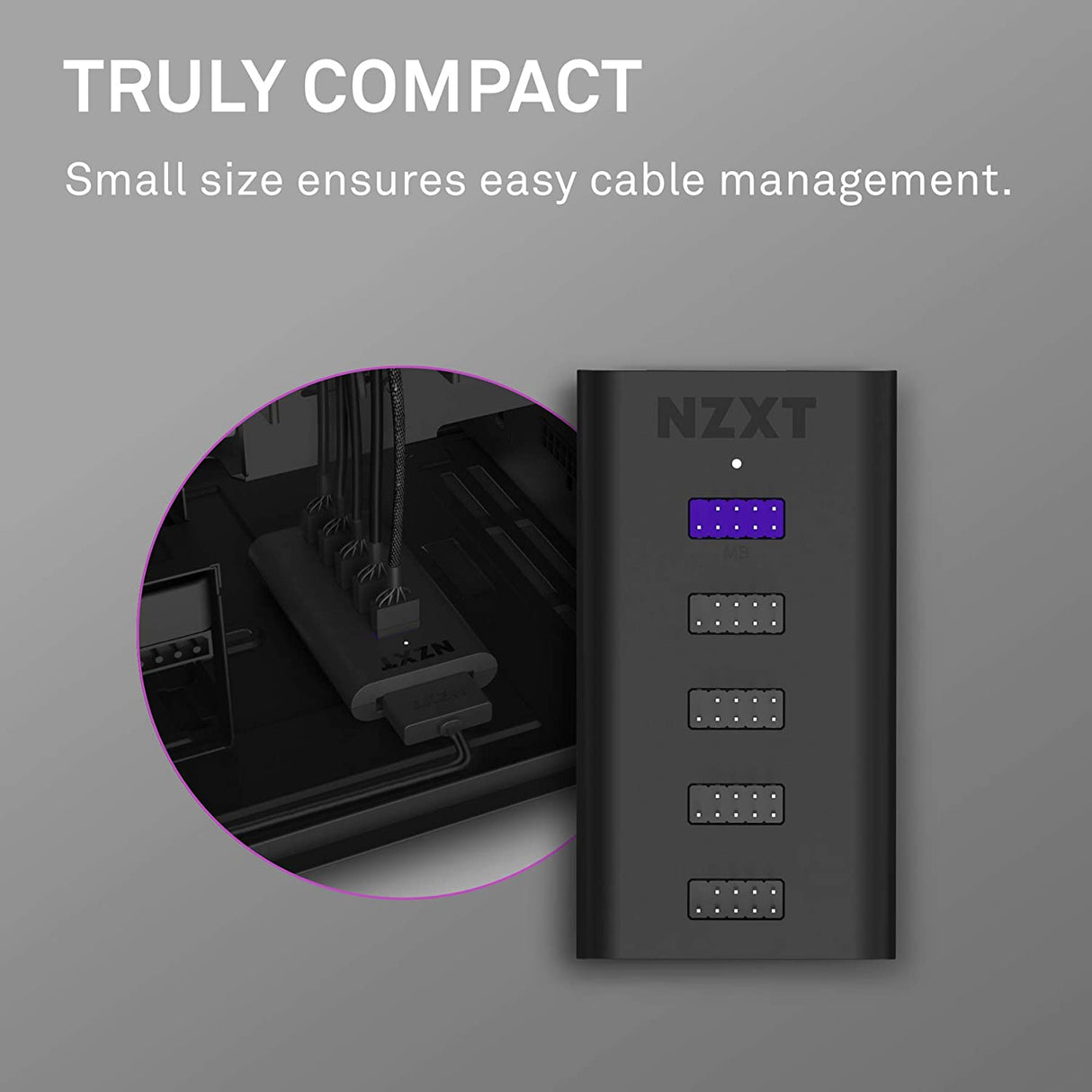 NZXT Internal USB Hub 3 - AC-IUSBH-M3 - 4 Internal USB 2.0 Ports - 3M Dual Lock Tapes - Magnetic Body - Plug and Play