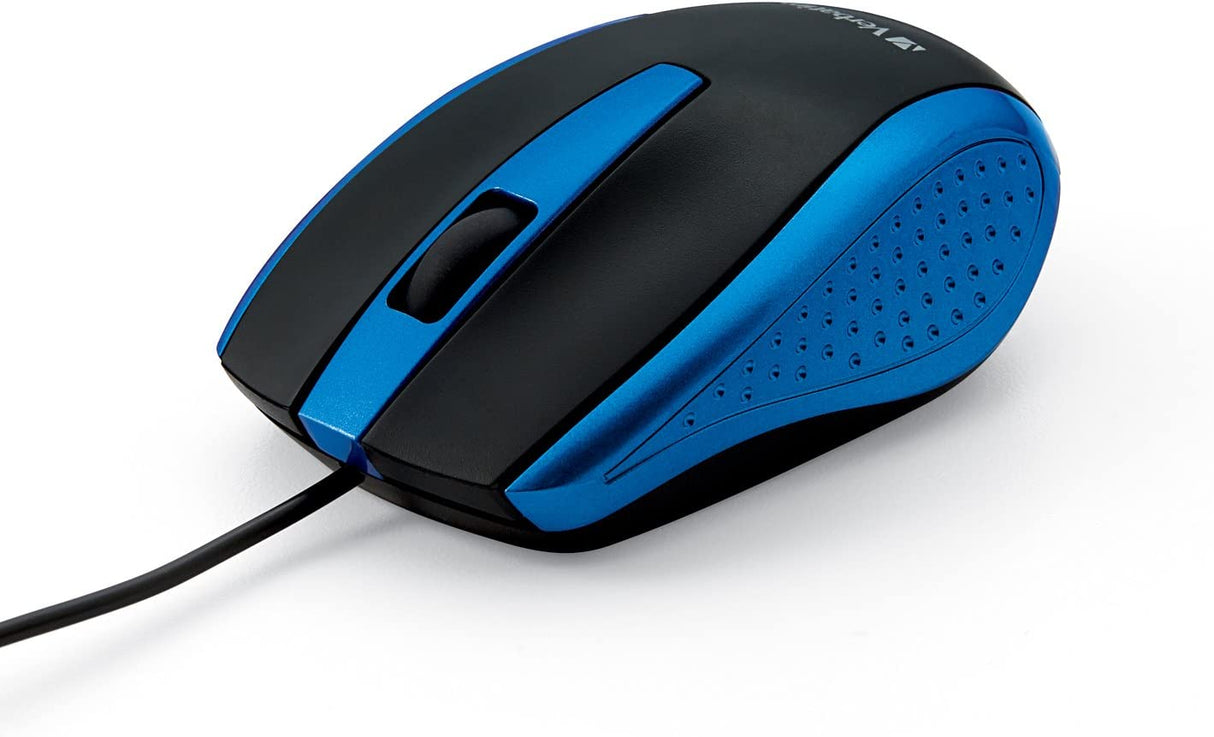 Verbatim Optical Mouse - Wired with USB Accessibility - Mac & PC Compatible - Blue, 1.4" x 2.4" x 3.9"
