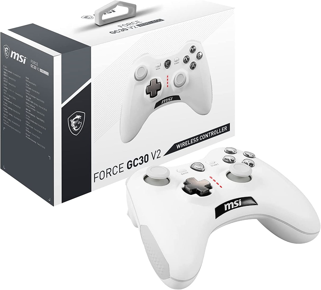 MSI Force GC30V2 White Wireless Gaming Controller, Dual Vibration Motors, Dual Connection Modes, Interchangable D-Pads, Compatible with PC & Android Force GC30 V2 WHITE
