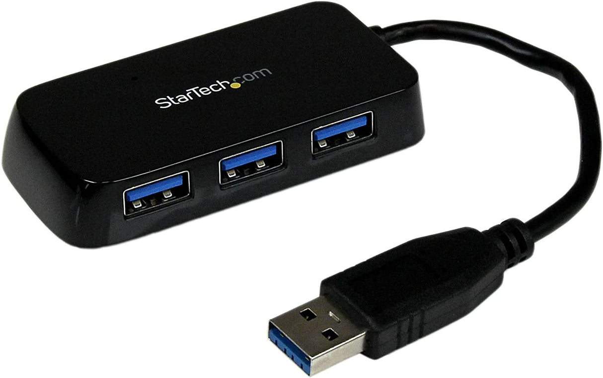 StarTech.com 4-Port USB 3.0 SuperSpeed Hub - Portable Mini Multiport USB Travel Dock - USB Extender Black for Business PC/Mac, laptops (ST4300MINU3B) Black 4 x USB-A with Built in Cable