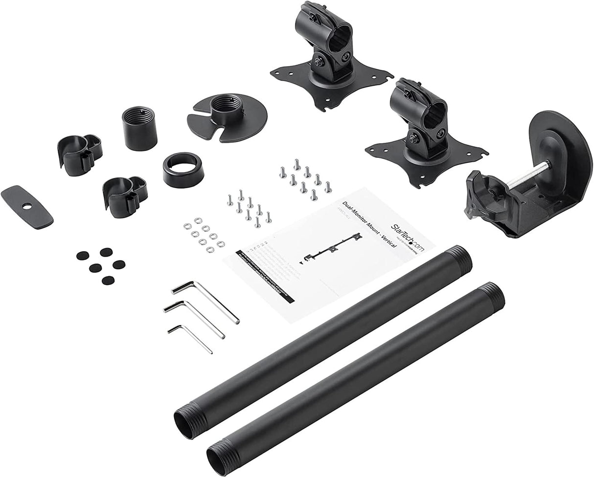 StarTech.com Vertical Desk Mount Dual Monitor Arm - for Monitors 13 to 27 - Adjustable - Desk Clamp/Grommet-Hole Mount - Dual VESA Monitors - Black (ARMDUALV)