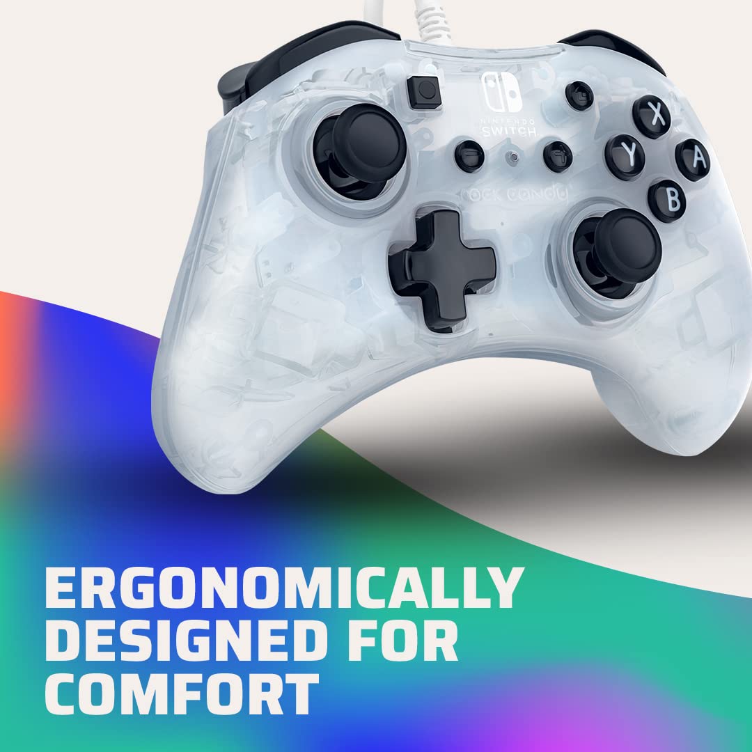 PDP Rock Candy Wired Gaming Switch Pro Controller - Frost White / Clear - Licensed for Switch and OLED - Compact, Durable Travel Controller - Nintendo Switch Frost White OLED Edition