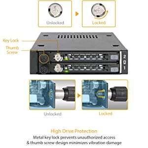 ICY DOCK Rugged Full Metal 2 x 2.5” SATA/SAS HDD & SSD Mobile Rack for External 3.5" Drive Bay with Key Lock & Thumb Screw Design | ToughArmor MB492SKL-B