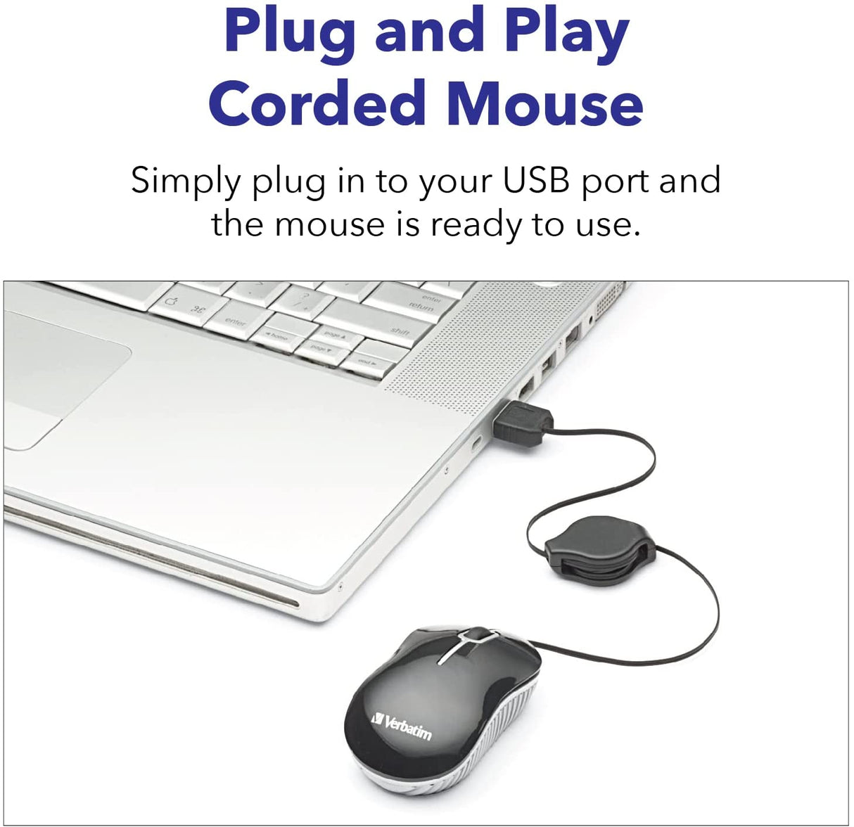 Verbatim USB Corded Mini Travel Optical Wired Mouse for Mac and PC - Commuter Series Blue
