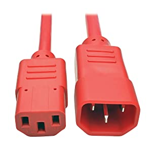Tripp Lite 2 ft. Heavy Duty Power Extension Cord, C14 to C13, 15A, 14 AWG, Red (P005-002-ARD) Red 2 ft. Cord