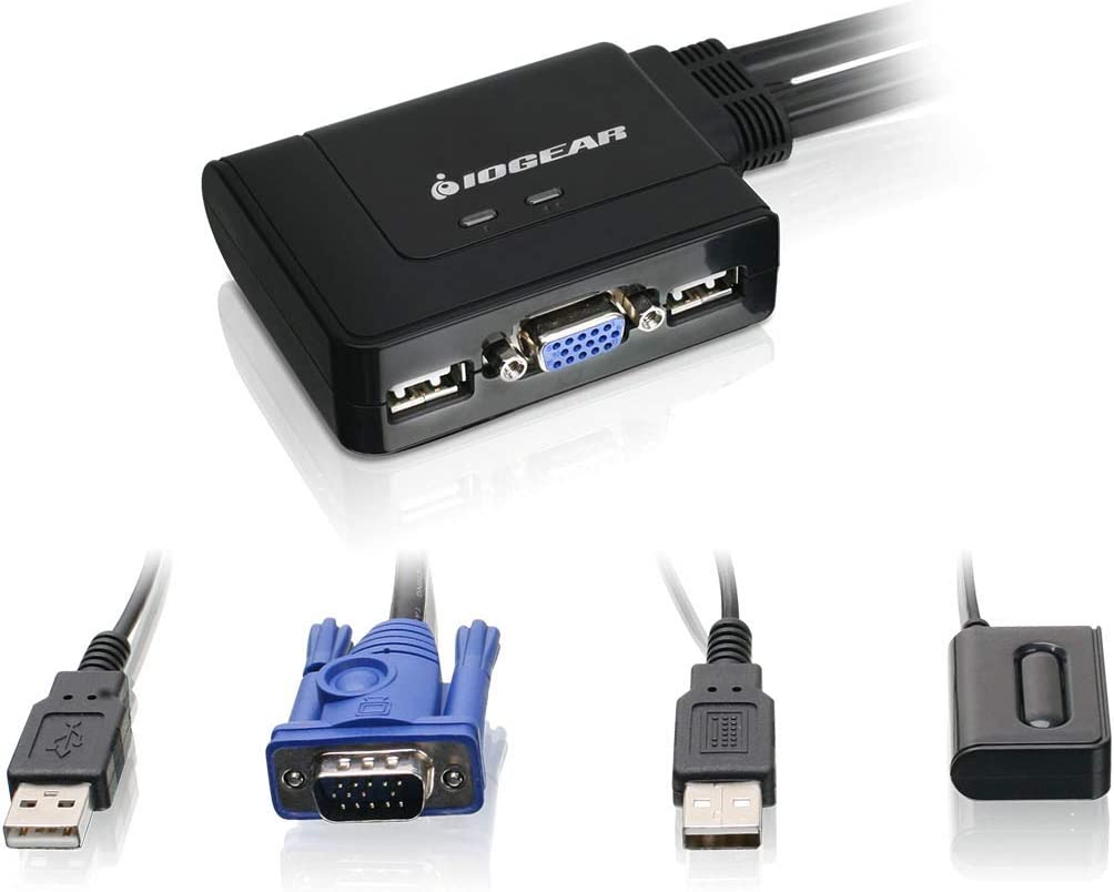 IOGEAR 2-Port USB KVM Switch with Cables and Remote