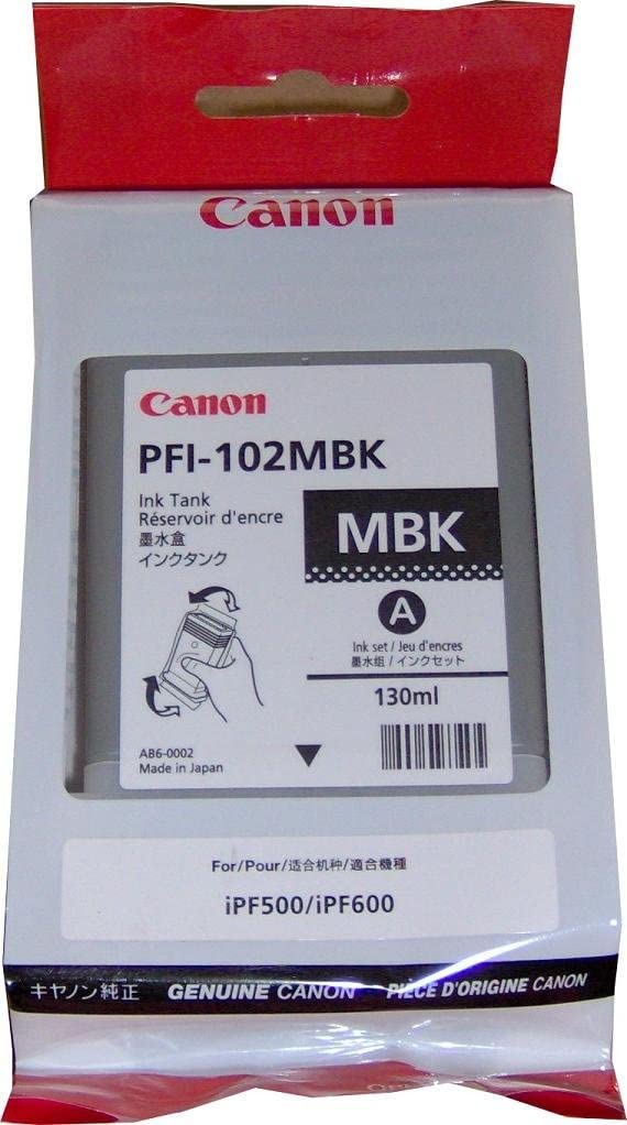 Canon PFI-102MBK ImagePrograf iPF500 510 600 655 750 755 760 765 130ML Ink Tank (Matte Black) in Retail Packaging 1 Pack