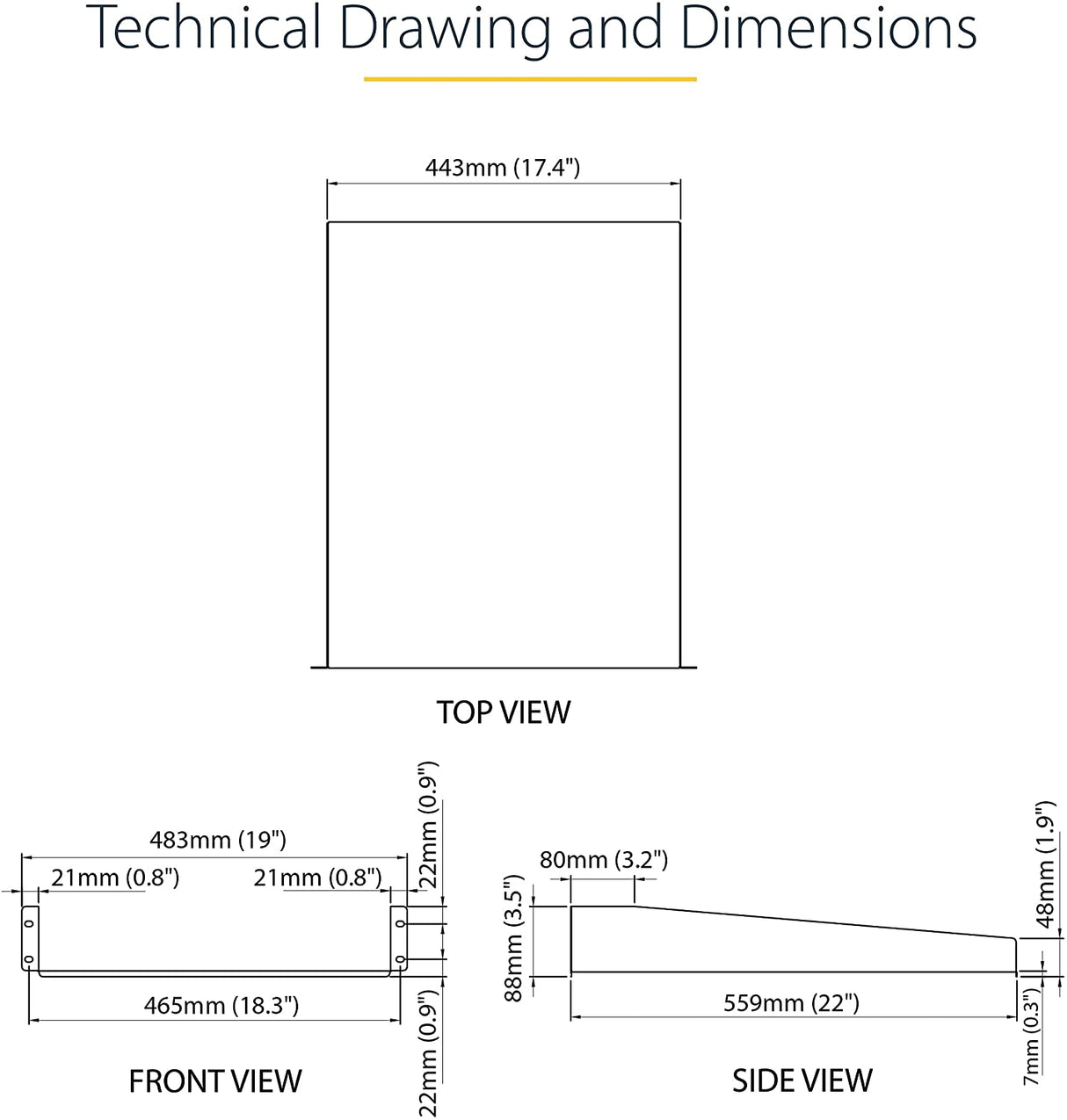 StarTech.com 2U Server Rack Shelf - Universal Rack Mount Cantilever Shelf for 19" Network Equipment Rack & Cabinet - Heavy Duty Steel Weight Capacity 50lb/23kg - 22" Deep Tray, Black (CABSHELF22) 22" Depth 22" Depth