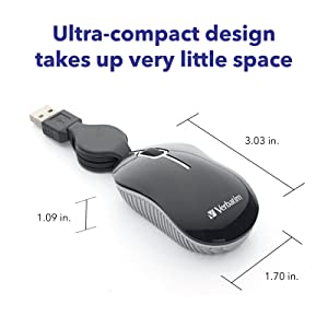 Verbatim Wired Optical Computer Mini USB-A Mouse - Plug & Play Corded Travel Mouse – Black 98113 BLACK USB-A