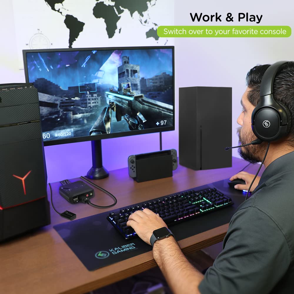 IOGEAR 2-Port USB HDMI Cabled KVM - 4K@60Hz - Hotkey/Remote Button Switch - USB 2.0 Mouse Port Can Be Use As USB Hub and USB Peripheral Sharing - Xbox / PS4/5 - Windows, Mac and Linux - GCS92HU