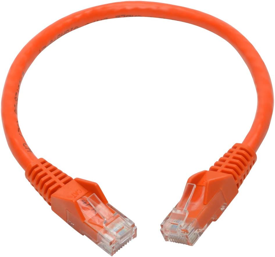 Tripp Lite Cat6 Gigabit Ethernet Snagless Molded Patch Cable UTP Orange RJ45 M/550Mhz 1Ft 1' (N201-001-OR) 1-ft. Orange