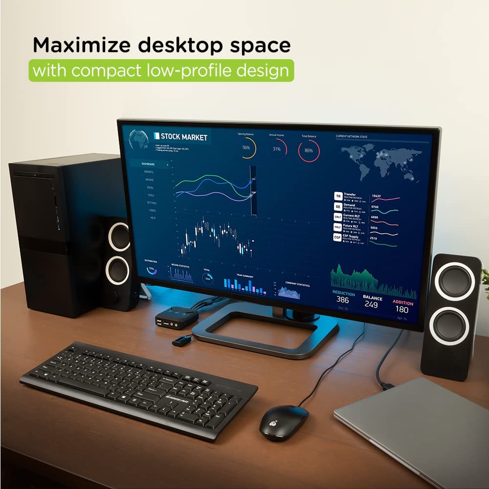 IOGEAR 2-Port USB DisplayPort Cable KVM Switch - 4K 30Hz - Remote Switch Button - Plug n Play - USB Expandable With USB Hub - 7.1 HD Audio - Mac Win - GCS52DP 2-Port DisplayPort