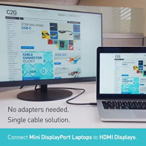 C2g/ cables to go C2G Mini Display Port Adapter, Display Port to HDMI, Male to Male, Black, 3 Feet (0.91 Meters), Cables to Go 54420 Mini DisplayPort To HDMI Cables 3 Feet Black