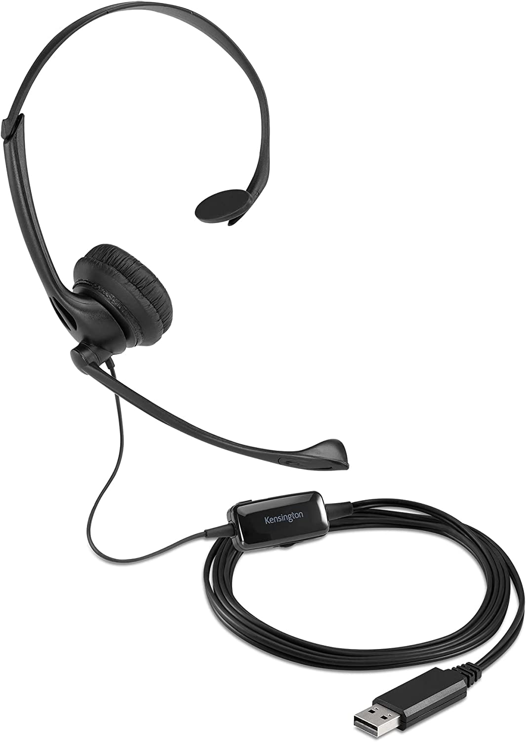 Kensington USB Mono Headset with Mic and Volume Control, Single Ear (Monaural) Headset with Boom Mic (K80100WW)
