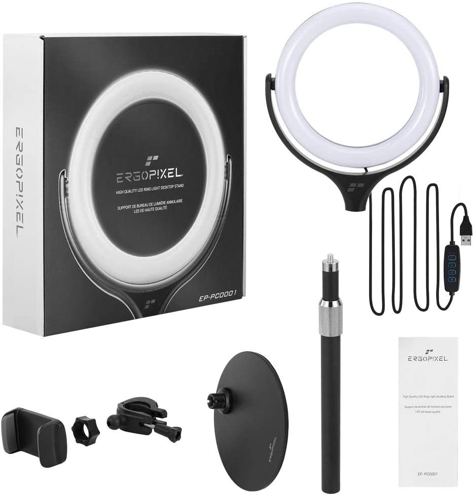 ERGOPIXEL Desktop Tripod Stand W/LED Ring Light, Black (EP-PC0001)