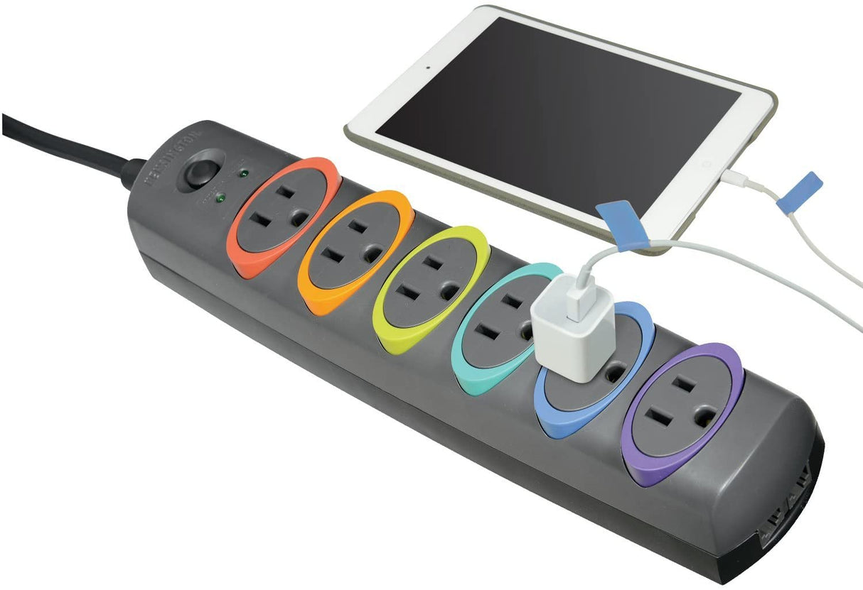 Kensington SmartSockets 6-Outlet, 8-Foot Cord, & 1260 Joules Premium Surge Protector (K62144NA) Rainbow Premium (1260 Joules, 8' Cord)