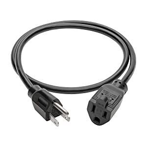 Tripp Lite Standard Power Extension Cord Cable 18 AWG 120V/10A NEMA 5-15R to NEMA 5-15P Black 3ft 3' (P022-003)