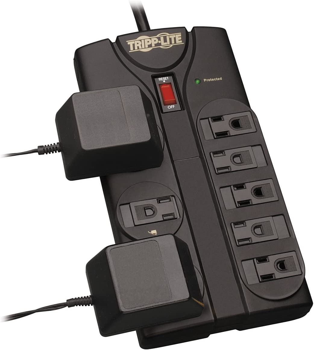 Tripp Lite TLP808B 8 Outlet Surge Protector Power Strip, 8' Cord Right Angle Plug, Black