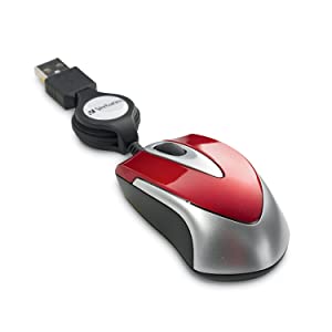 Verbatim USB Corded Mini Travel Optical Wired Mouse for Mac and PC - Metro Seroes Red