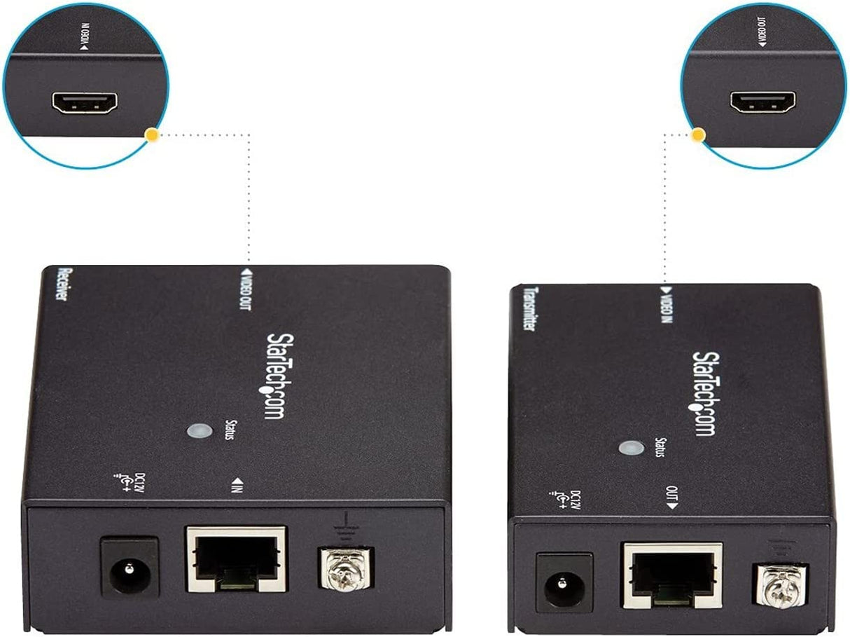 StarTech.com HDMI over CAT5/CAT6 Ethernet Extender with HDBaseT - 4K@115ft, 1080p@230ft - HDMI Video Transmitter and Receiver Kit w/ POC (ST121HDBTE),Black 210ft HDMI Extender