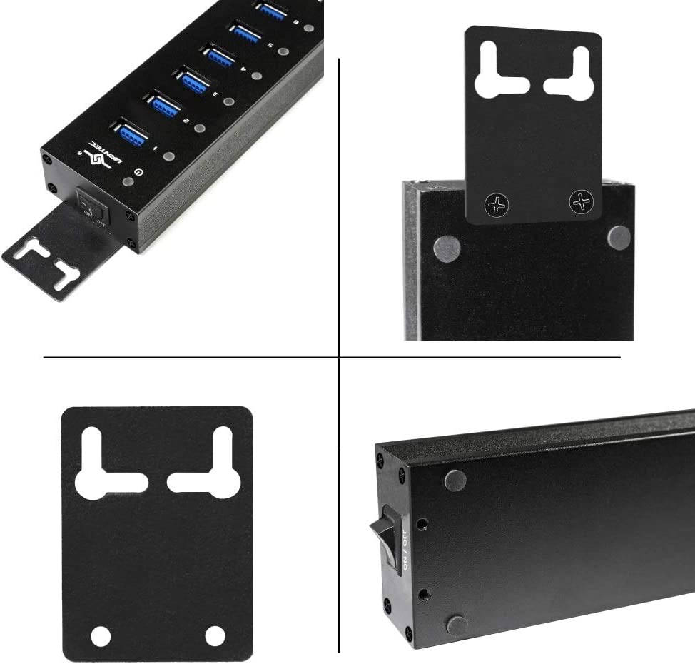 Vantec 10-Port USB 3.0 Hub, Aluminum, Full Powered, Mountable, with All Ports Data & Charging Up to 1.5A, BC 1.2, Premium 12V/5A, 60W Power Adapter (UGT-AH110U3-BK),Black