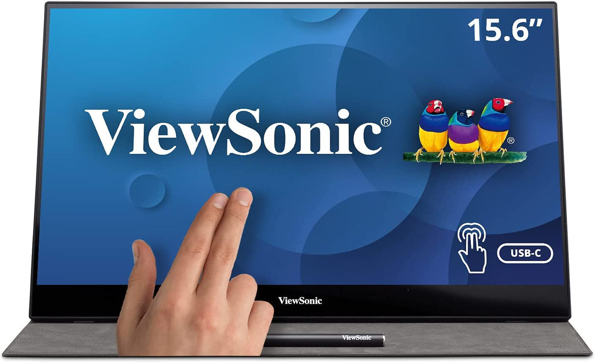 ViewSonic 15.6 Inch 1080p Portable Monitor with IPS Touchscreen, 2 Way Powered 60W USB C, Eye Care, Dual Speakers, Built in Stand with Cover (TD1655) 15.6 Inch Touch