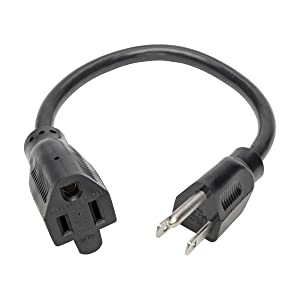 Tripp Lite Power Extension Cord, 13A, 16AWG (NEMA 5-15P to NEMA 5-15R) 1-ft.(P024-001-13A) Black 1 ft. Extension Cord