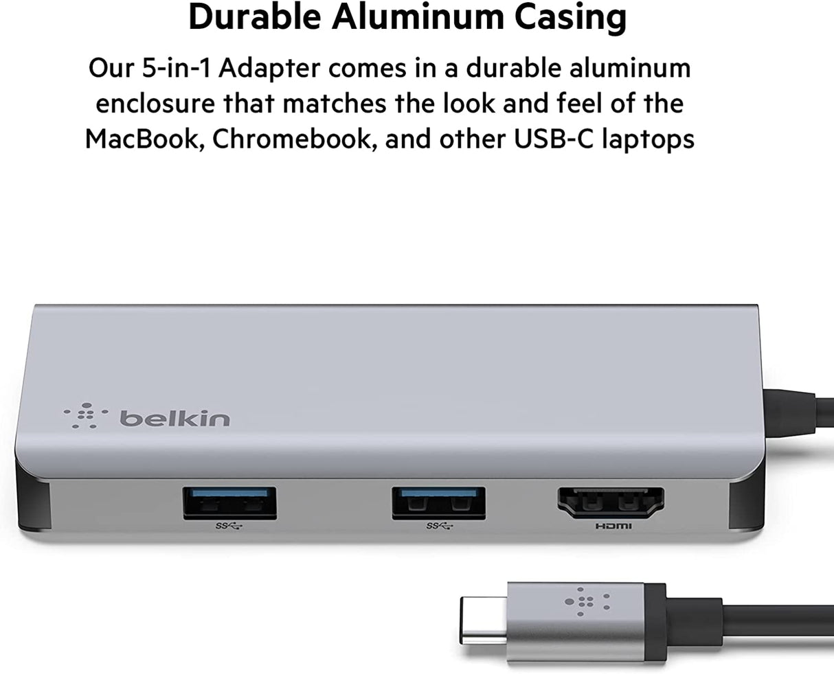 Belkin USB C Hub, 5-in-1 MultiPort Adapter Dock with 4K HDMI, 2 x USB A 3.1, SD Card Slot and microSD for MacBook Pro, Air, iPad Pro, XPS and More