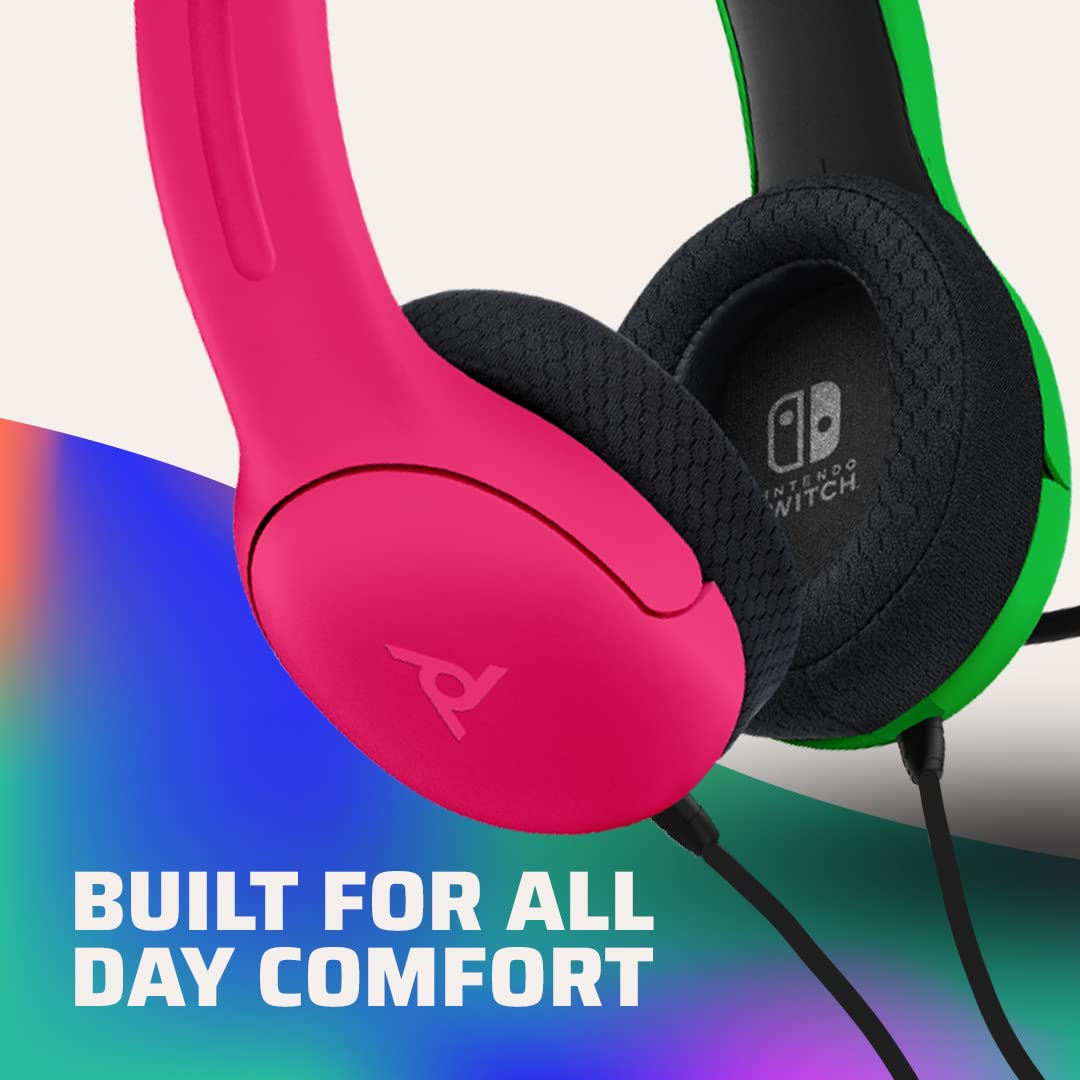 PDP Gaming LVL40 Stereo Headset with Mic for Nintendo Switch - PC, iPad, Mac, Laptop Compatible - Noise Cancelling Microphone, Lightweight, Soft Comfort On Ear Headphones - Splatoon 2 Pink & Green Pink/Green Headset